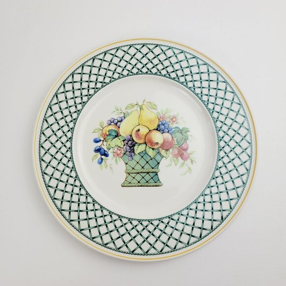 Villeroy & Boch Basket Dinner Plate Fruit Basket Center Green Lattice Germany - Picture 2 of 9
